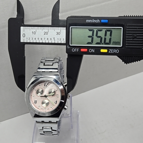 Womens Longbo Chronograph Pink Silver Tone Watch New Battery - Picture 4 of 10